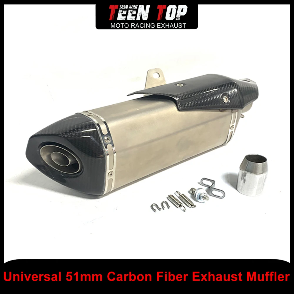 Motorcycle Universal Exhaust Muffler 51mm Inlet For Z125 XADV750 RC390 TMAX 530 Carbon Fiber Exhaust Muffler Silencieux