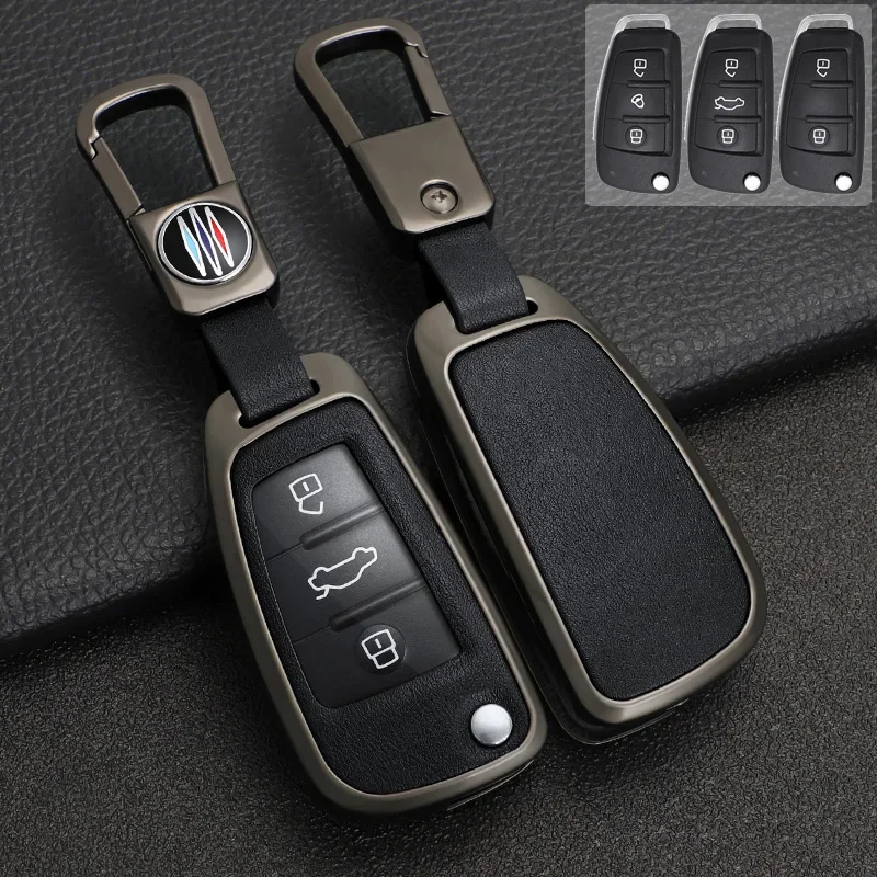 Zinc Alloy +Leather Car Key Cover Case for Chery ARRIZO M7 E3 E5 A3 A5 Tiggo 2 3 5 3X Fulwin2 Eastar Cowin Flip Remote Protector