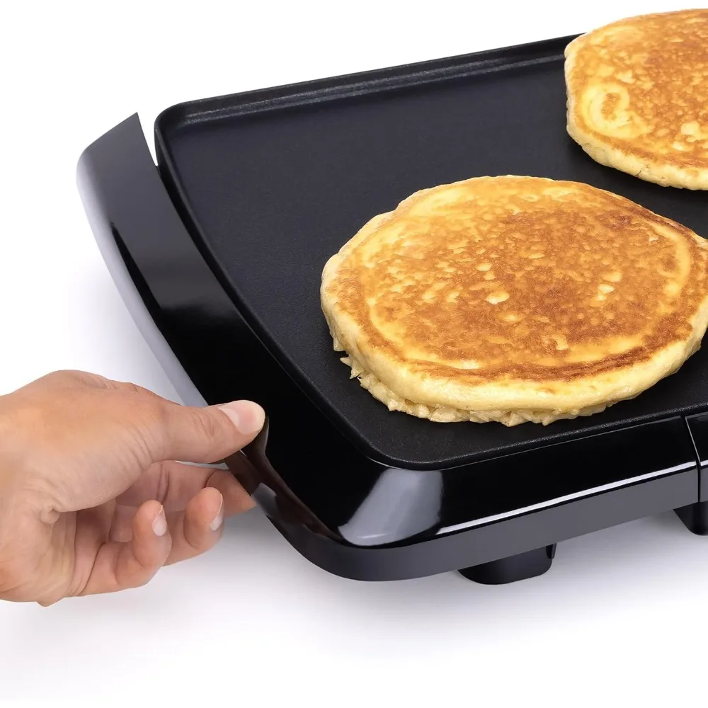 Electric Griddle, Heat Control, Cool Touch Base, Non Stick Surface, Aluminum, Black, 2.25"D x 18.5"W x 11.25"H