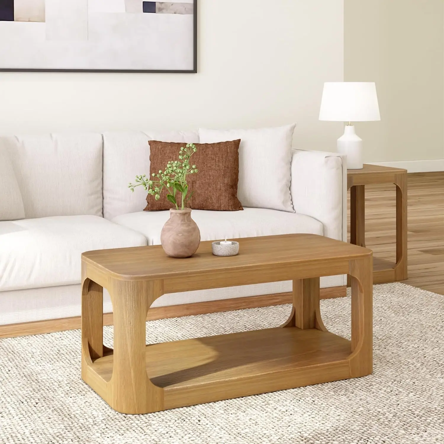 

Plank+Beam Small Forma Coffee Table, Solid Wood 40 Inch Modern Coffee Table with Shelf, Contemporary Center Table with Storage