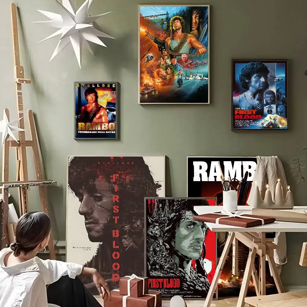 Classic Movie Rambo First B-Blood Classic Vintage Posters HD Quality Wall Art Retro Posters for Home Room Wall Decor