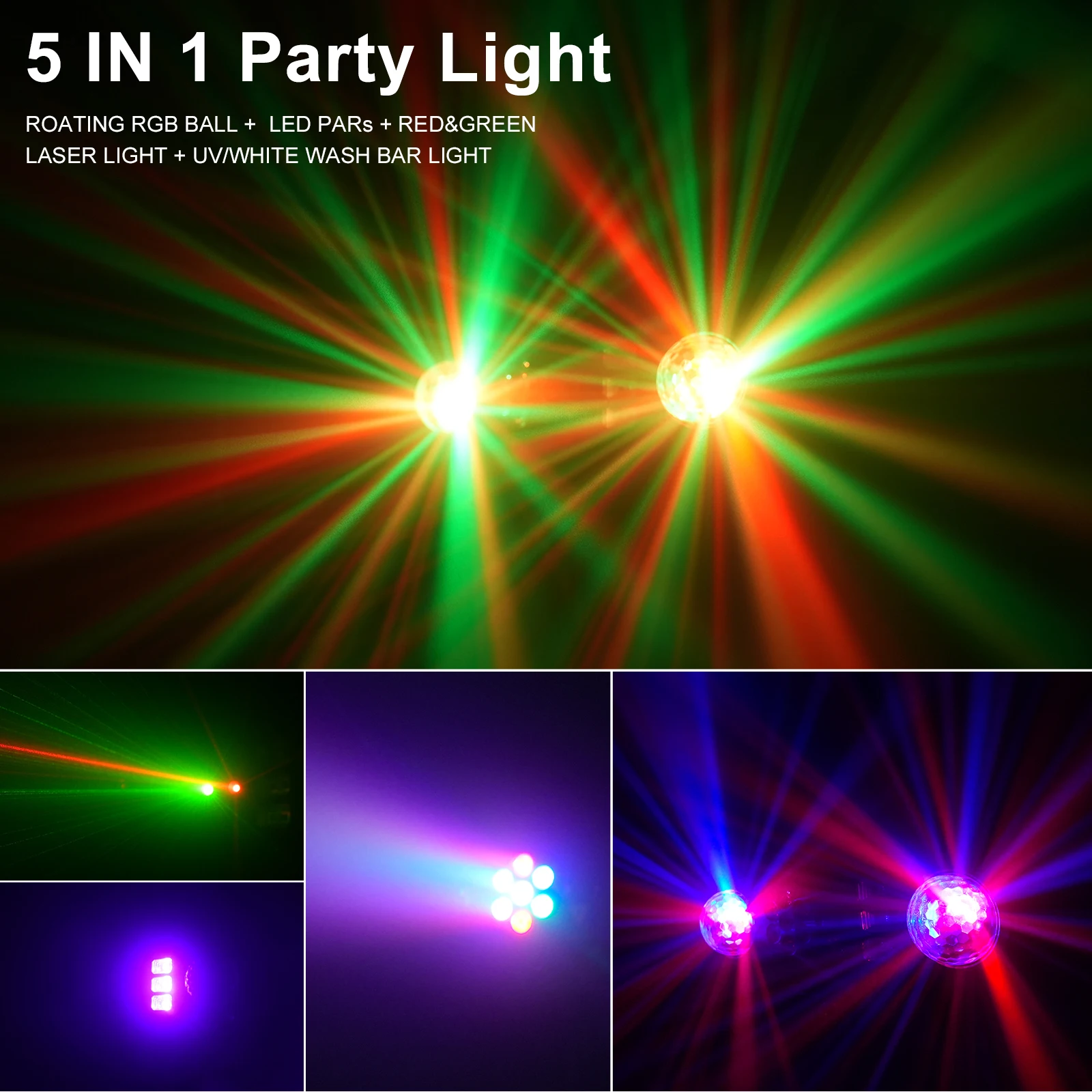 GEFENSI Mini 5IN1 Bracket Effect Light Remote Control Mobile Stage Light Sound Control Strobe Magic Ball Light For DJ Show Part