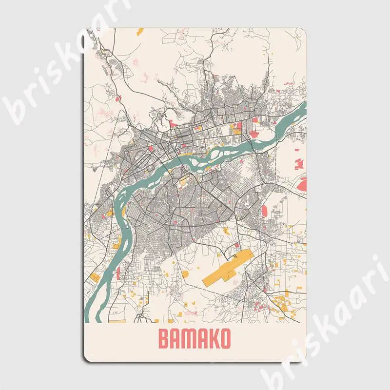 Bamako Chalk Map Poster Metal Plaque Wall Cave Wall Garage Decoration Printing Tin Sign Poster