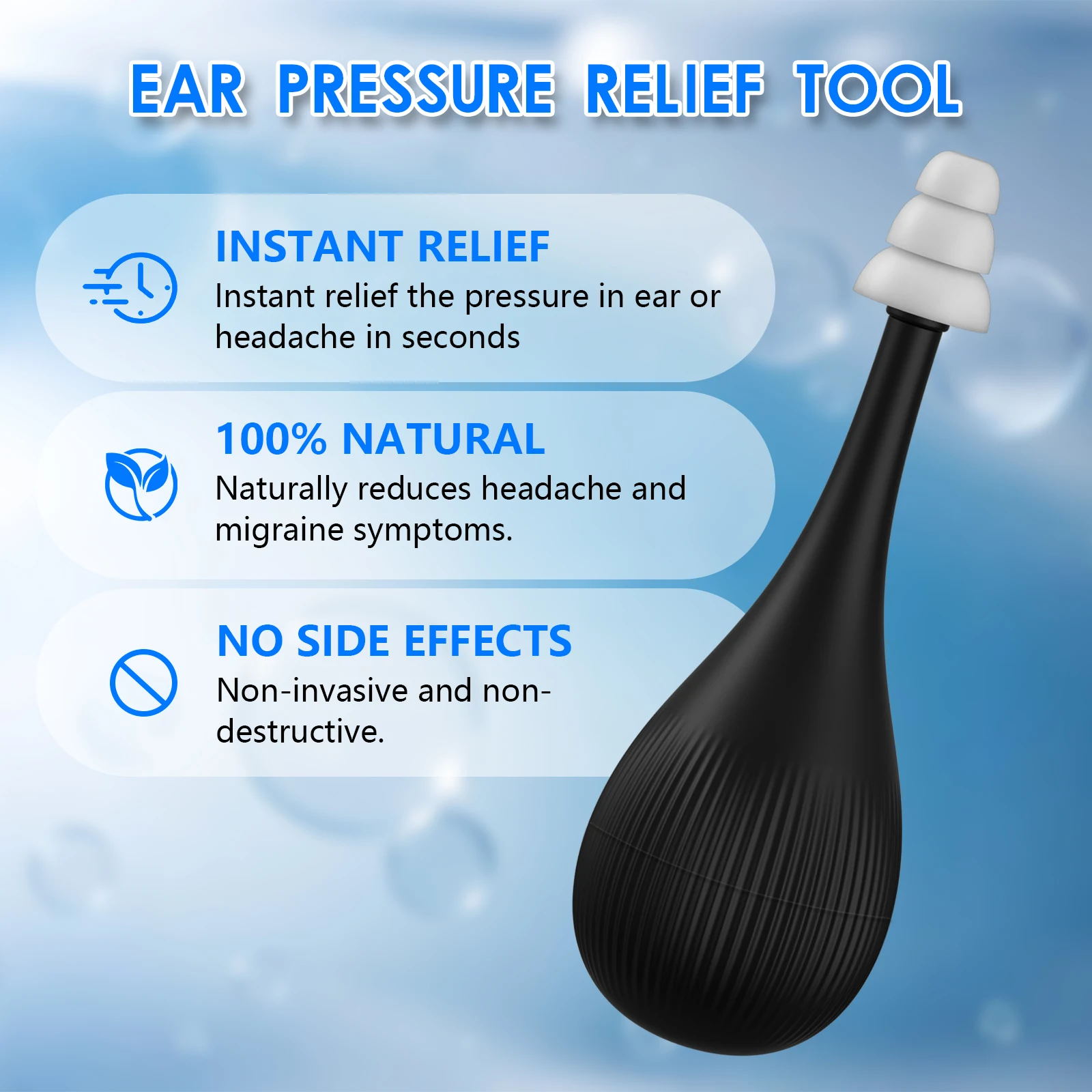 Ear Pressure Relief Tool Eustachian Tube Unclogger Earplug Unclogging Device Natural Relief Headache Migraine Tinnitus Health Ca