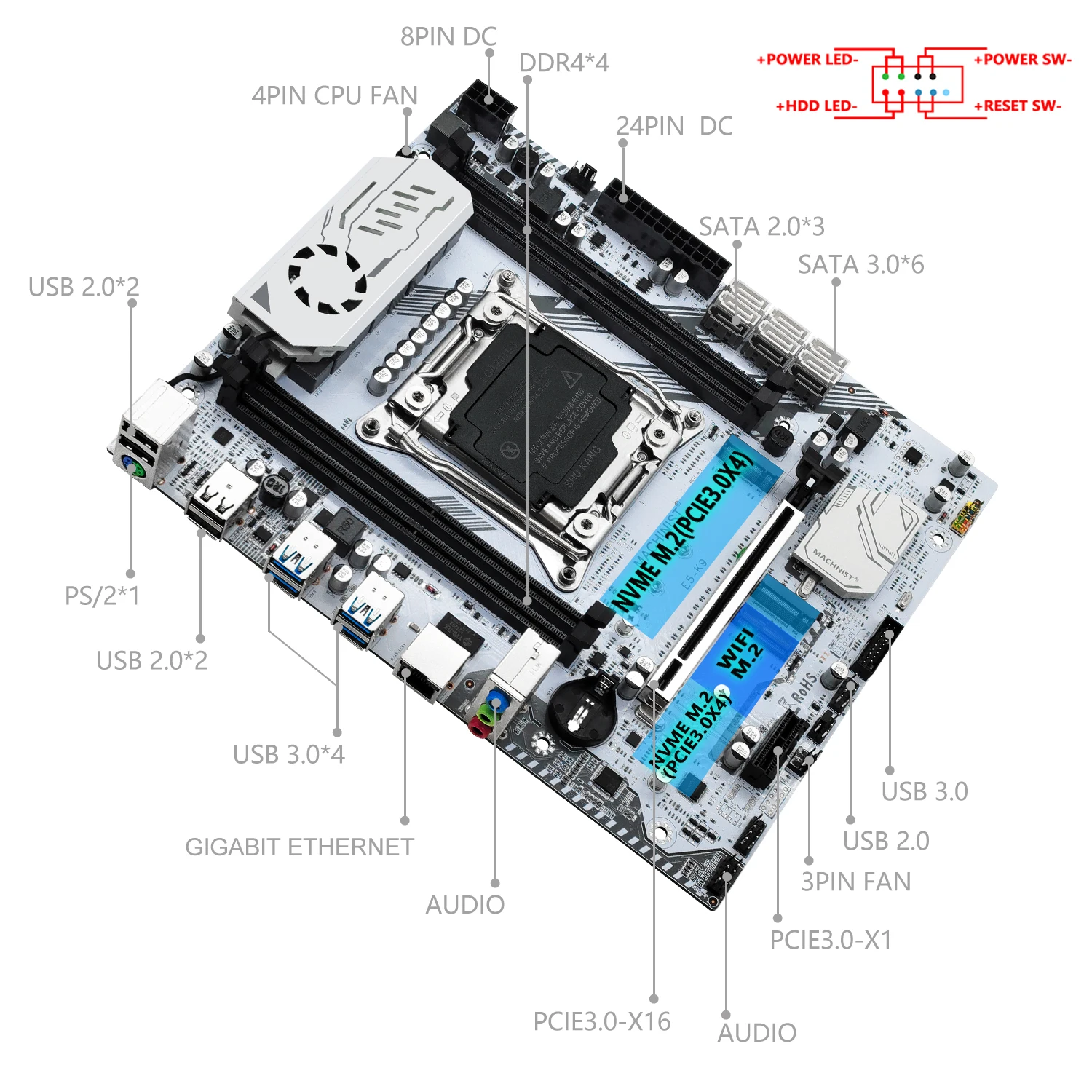 Machinist X99 Motherboard Support Xeon E5 2667 V4 /2690 V4 CPU DDR4 ECC Ram and Desktop Memory LGA 2011-v3 Sata M.2 M-ATX K9