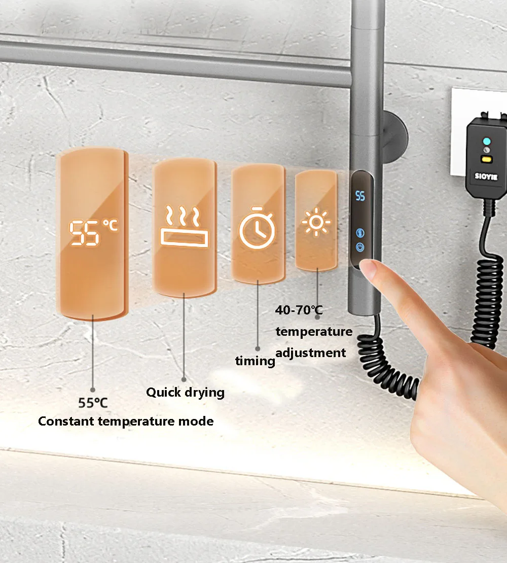 Smart Electric Towel Rack With thermostat Timer  Touch Display Electric Heating Towel Rack Warmer Dryer Bathroom Storage