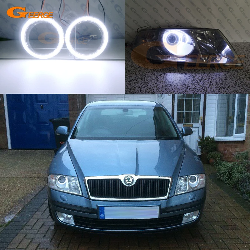 

Geerge For Skoda Octavia Mk2 Pre Facelift 2004 2005 - 2008 Projector Headlight Ultra Bright COB Led Angel Eyes Kit Halo Rings