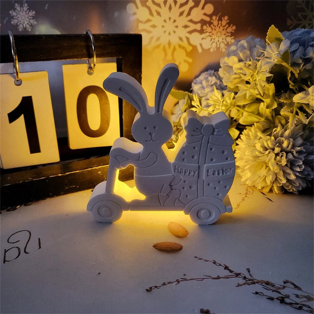 Easter Cute Cycling Rabbit Silicone Mold Bunny Carrot Ornament Plaster Gypsum Aromatherapy Candle Mold For Home Decor Supplies