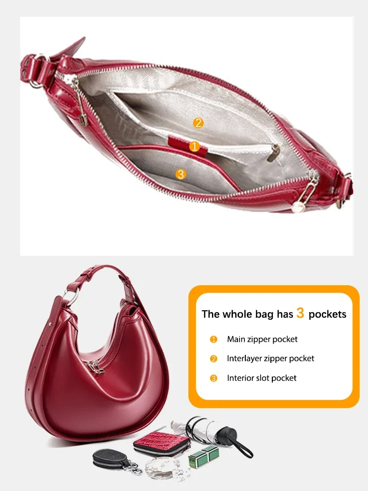 Zency 2024 Designer Bags Hobo Bag For Women Underarm Genuine Leather Shoulder Crossbody Bag High Quality Handbag Birthday Gift