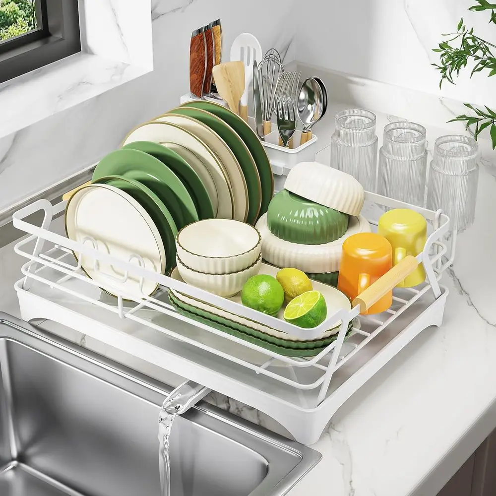 

Dish Drying Rack or Kitchen Counter,Space-Saving Dish Rack,Rustproo Dish Drainer with Utensil Holder and Knie Slots or Sink,Kitc