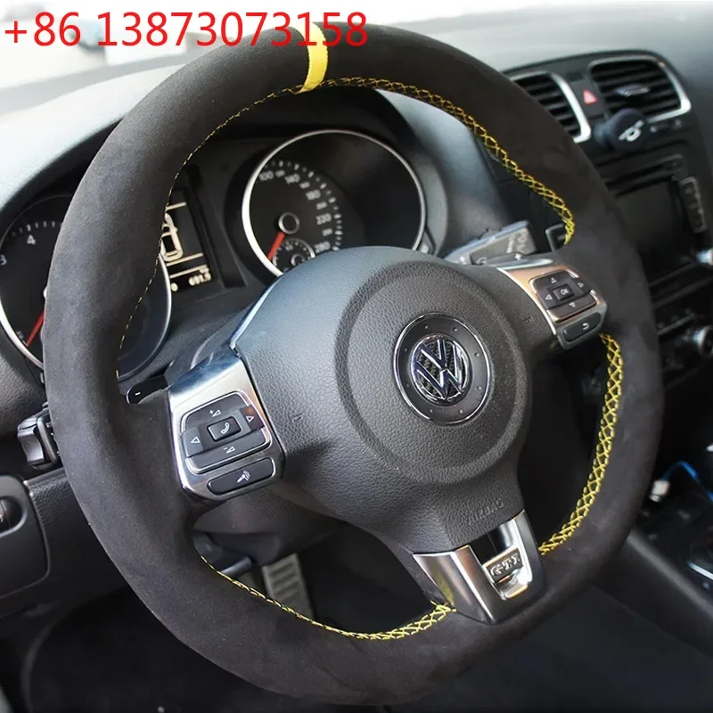 

For Volkswagen VW Golf 6 GTI MK6 VW Jetta GLI Golf R20 Tiguan R-Line Braid Suede Car Steering Wheel Cover Protection Accessory