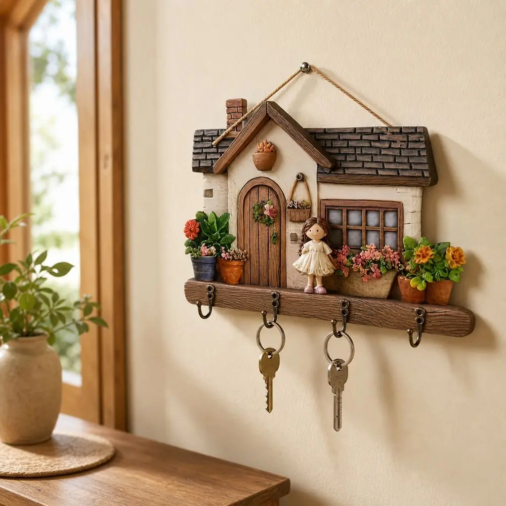 Gifts Wood Wooden Key Holder 2D Flat House Shape House Key Holder Wall Mounted Colorful Wall Key Rack Entryway Organizer