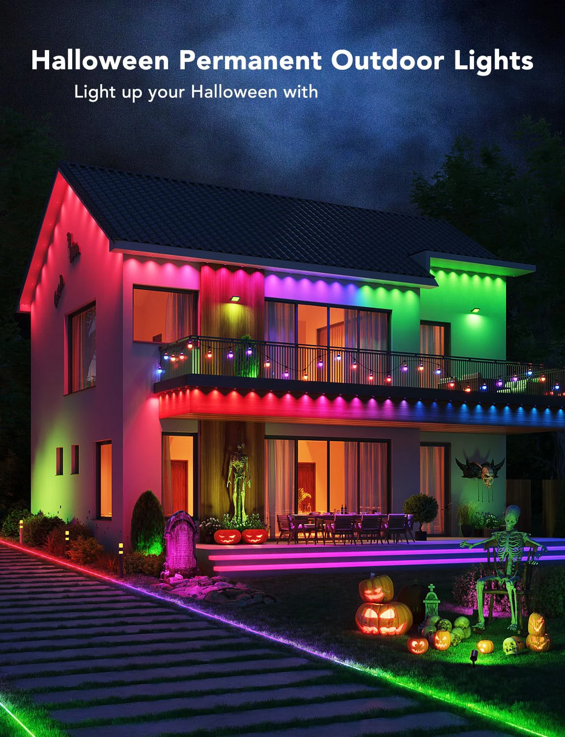 50Ft LED الدائم في الهواء الطلق الطنف LED أضواء مقاوم للماء RGB سلسلة أضواء DIY المشهد عيد الميلاد عيد ميلاد عطلة إضاءة الحفلات