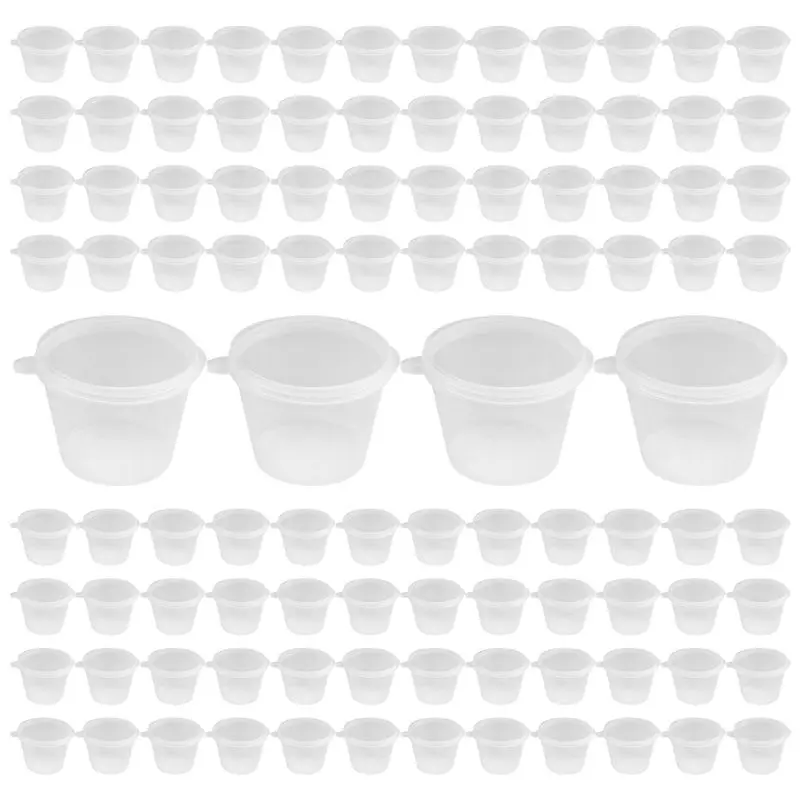 ABJO-100 X 1Oz Round Food Container Pots With Lids,Hinged Sauce Pots Reusable Jelly Shot Cups Small Deli Pot Restaurants