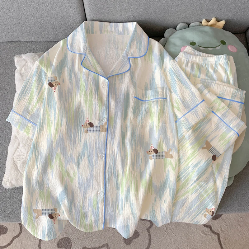 Ladies Nightwear Short Sleeved Pants Fun Sausage Dog Skin Friendly Home Clothes Women's Pajamas Set Student Sleepwear Homewear