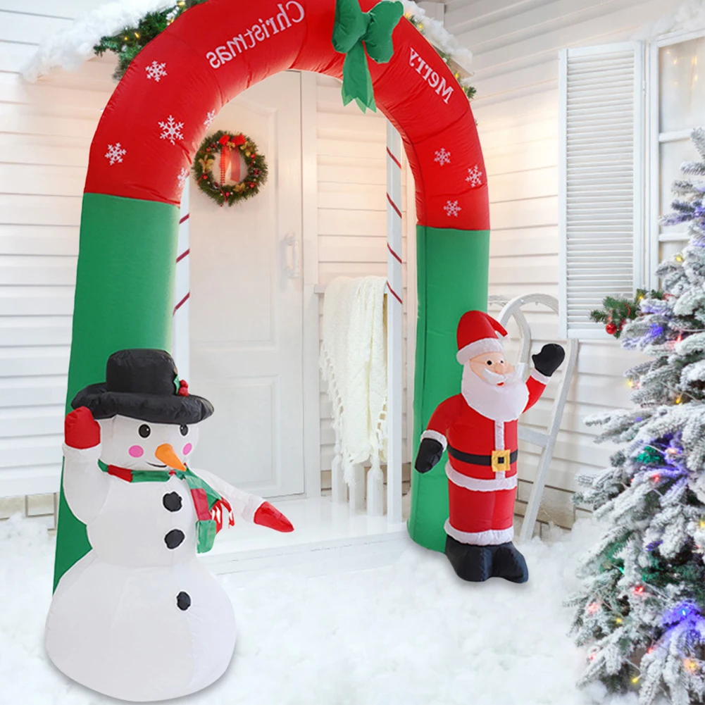 2.4M Christmas Inflatable Arch Cartoon Xmas Atmosphere Arch with LED Light with Santa Claus&Snowman for Party Gatherings