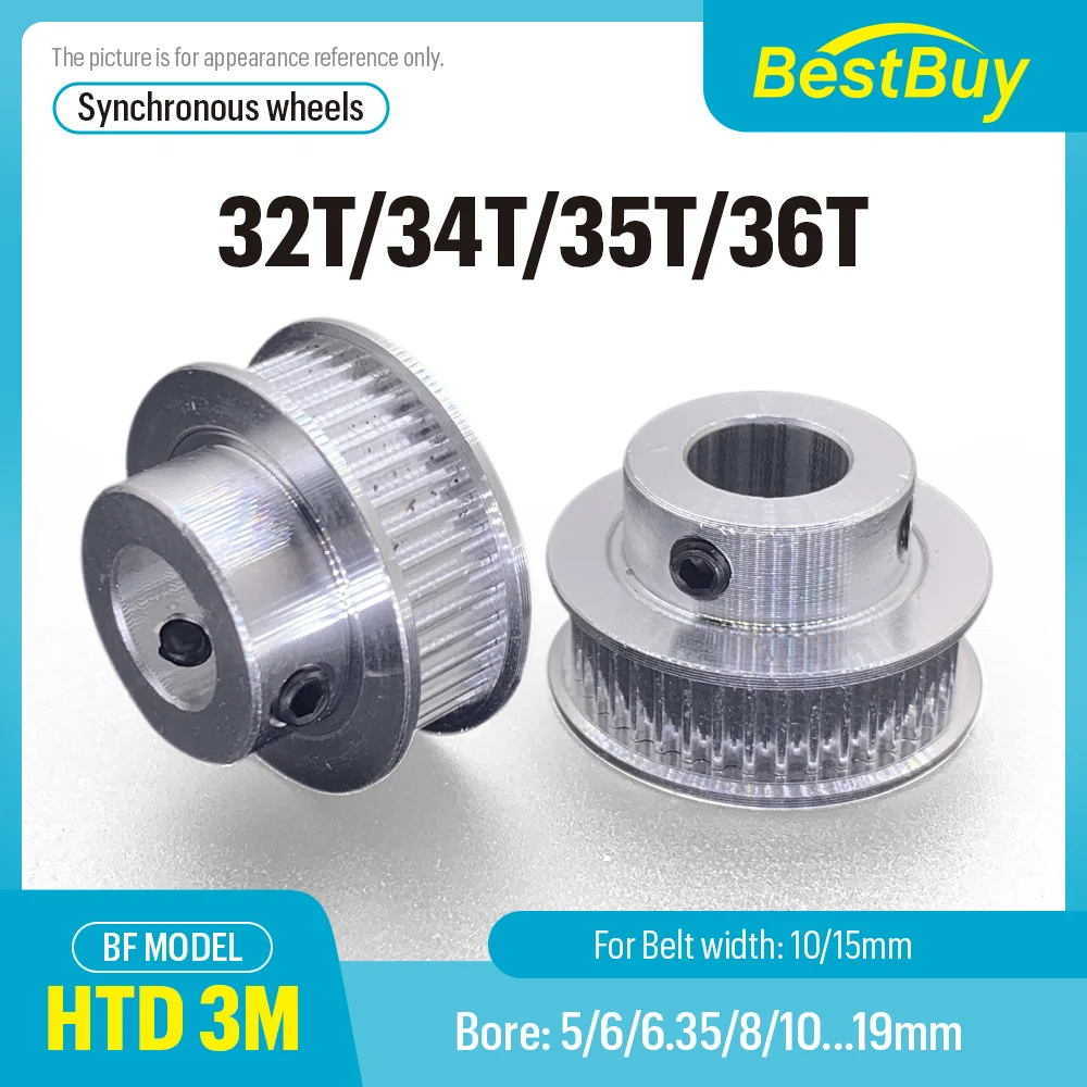 HTD 3M 32T/34T/35T/36Teeth Timing Pulley Bore 4-19mm Suitable for Belt Width 10/15mm Pitch 3mm Synchronous Wheel BF Type