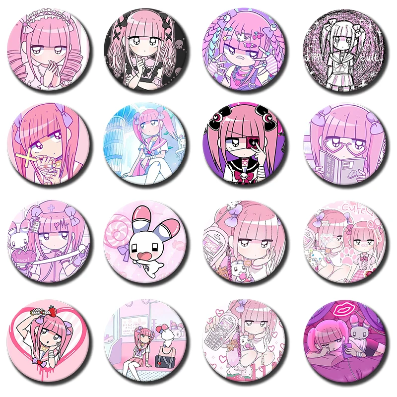 1PC M-Menhera Chan Pin Round Cartoon Snap-in Brooches for Backpack Cothes Accessories Anime Collection Badge Hat Decoration Cute