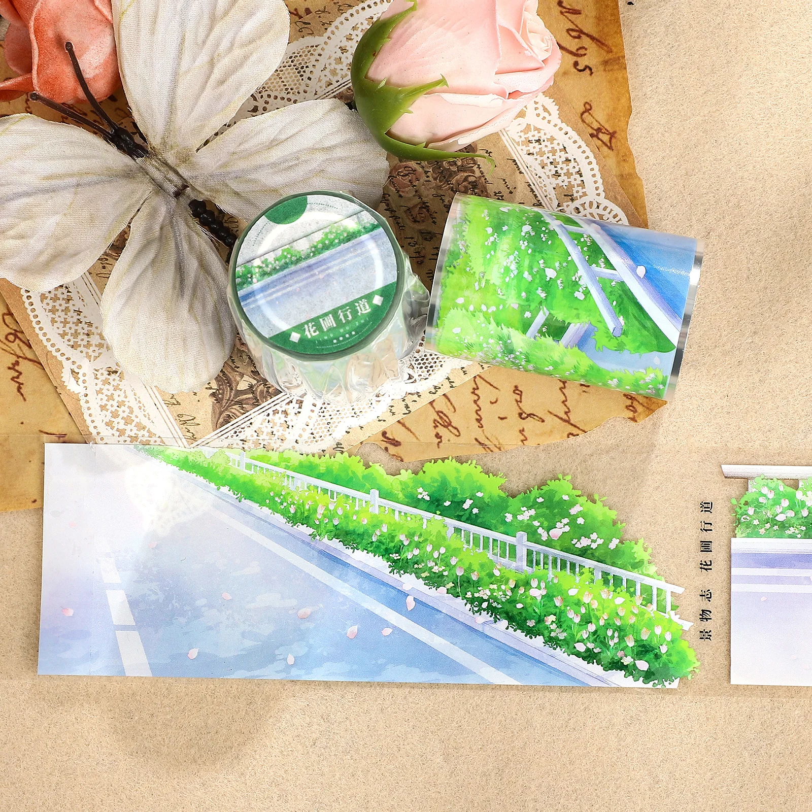 

60mm*5m Vintage Flower Plant Bed Walk Landscape PET Tape Creative DIY Journal Material Collage Stationery