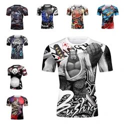 Men Print Compression Shirt Sports T-Shirts Fashion Boxing Fighting Wear Cool Jiu Jitsu Running Man Training Fitness Sportswear