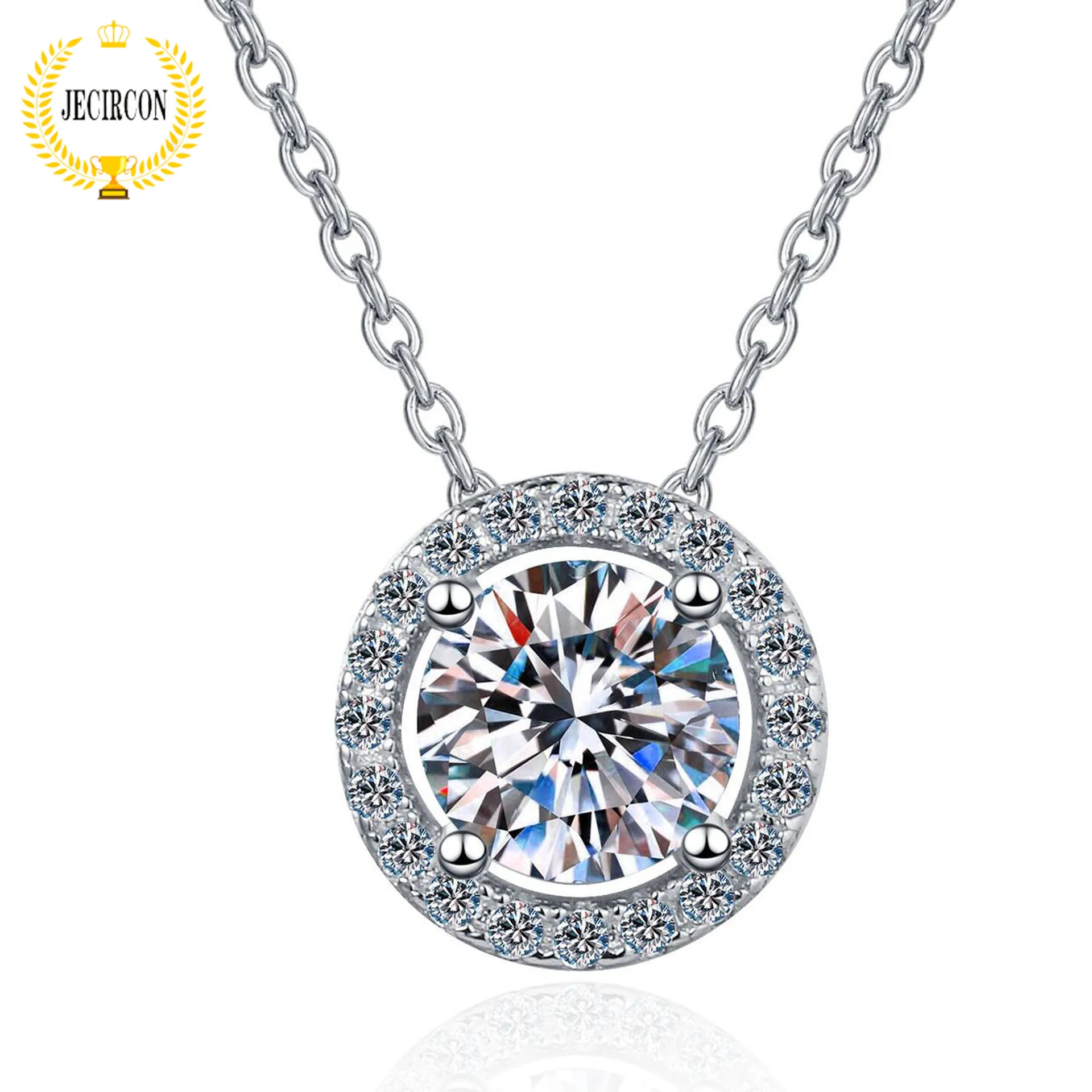 

JECIRCON 925 Sterling Silver Moissanite Necklace for women Korean Version Simple 0.5/1/2 Carat Round Bag Pendant Fashion Jewelry