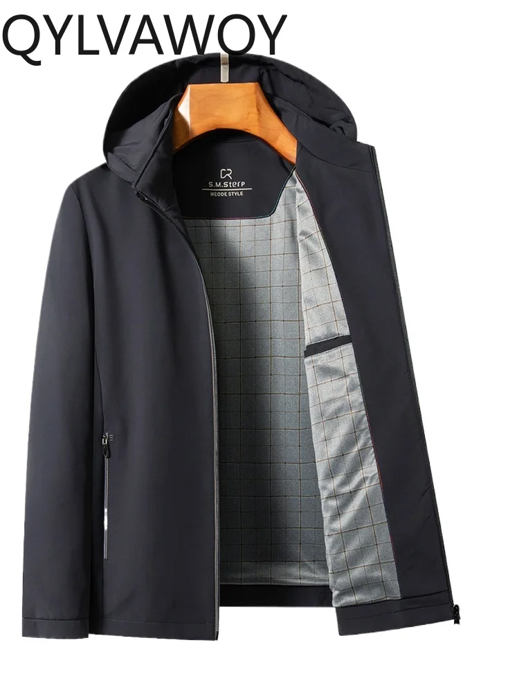 

QYLVAWOY 100% Polyester 2025 Spring Autumn New Dad's Outfit Men's Hooded Detachable Jacket Middle-Aged Men's Outerwear LJ2514