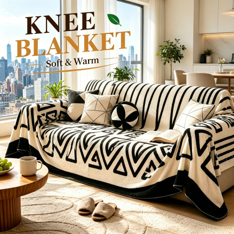 Boho Black White Flannel Sofa Cover 180×230cm, Anti-slip Pet Friendly Soft Blanket, Stylish Protector for Sofa Home Decoration
