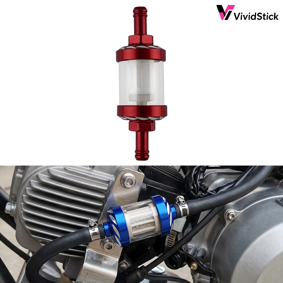 1 Stück Universal 8mm CNC Aluminiumlegierung Glas-Gas-Kraftstoff-Ölfilter für Motocross Dirt Pit Bike ATV Buggy Quad Motorrad