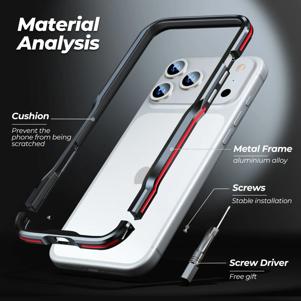 Metal Bumper Case for Apple iPhone Air 17 16 15 14 Plus 13 12 Pro Max Shockproof Armor Metal Bumper Irregularly Aluminum Cover