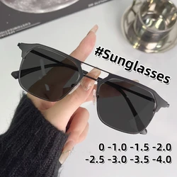 Ultra Light Double Beam Frame Metal Myopia Glasses Trendy Men Half Frame Sunglasses Anti UV Driving Near Sight Sunglasses