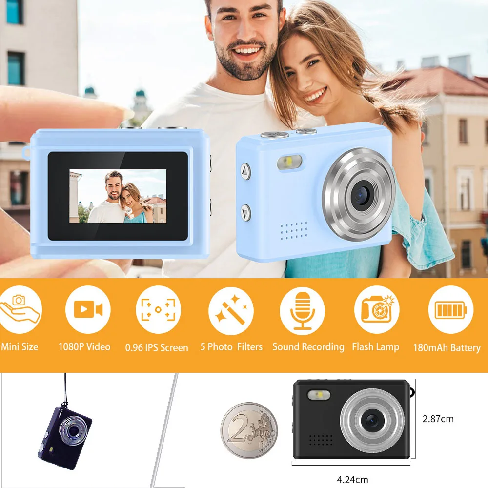 كاميرا صغيرة رياضية للأطفال للتصوير الفوتوغرافي وكاميرا الإبهام لتسجيل الفيديو لركوب الدراجات والمشي لمسافات طويلة وكاميرا تسجيل الحيوانات الأليفة للأطفال