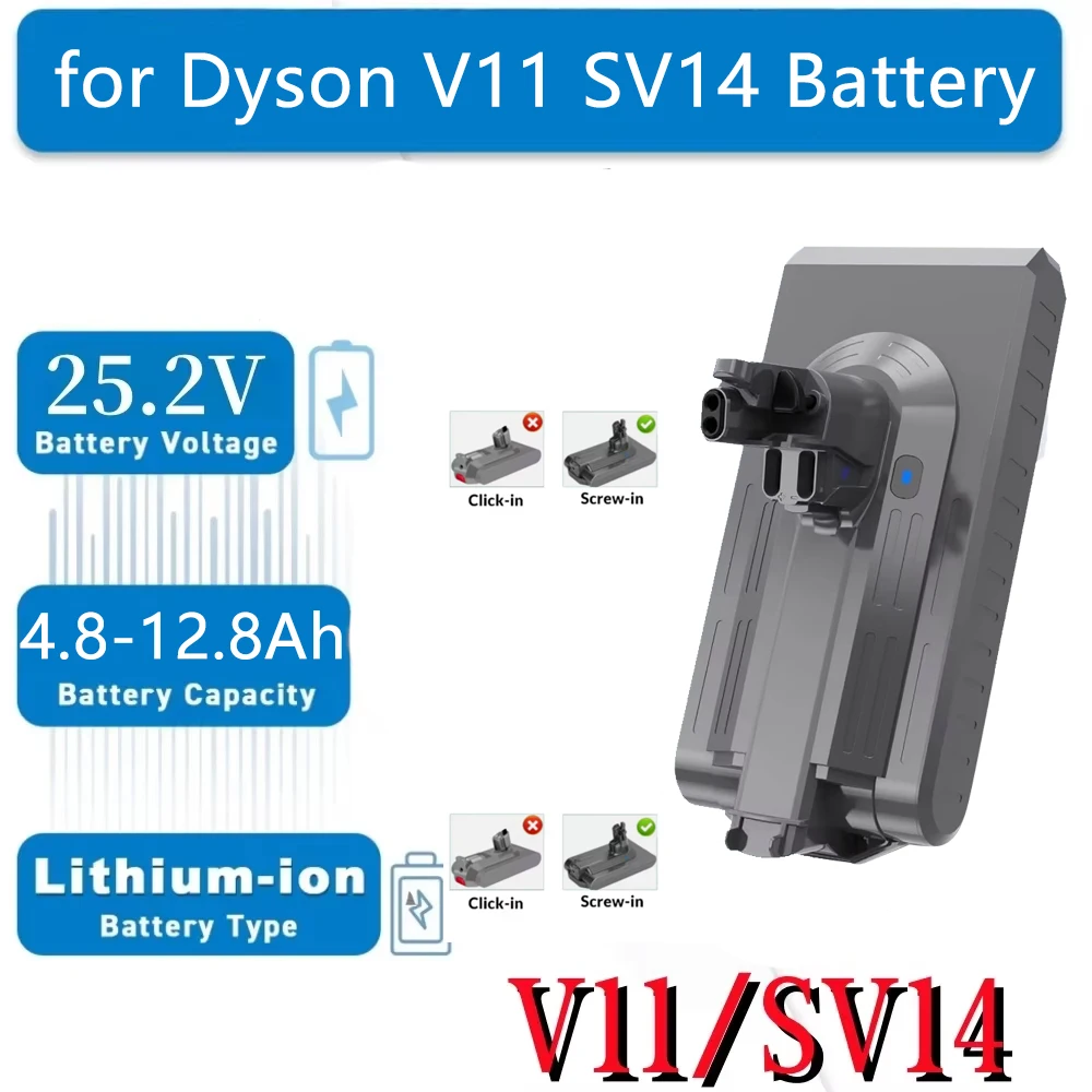 25.2V 12800mAh Li-ion Replacement Battery for Dyson V11 SV14 Absolute Complete Fluffy Screw-in Type Cordless Vacuum Cleaner