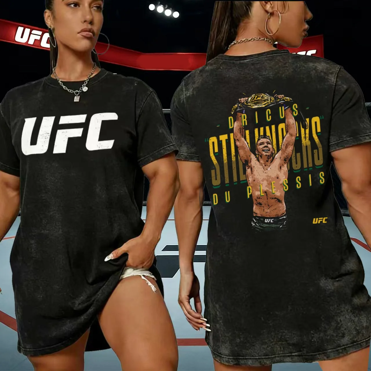 2026 Sommer UFC Marke Stillknocks Grafik Washed Print T-Shirt Unisex Vintage Kurzarm Übergroße Boxen Casual Tee Lose Y2k