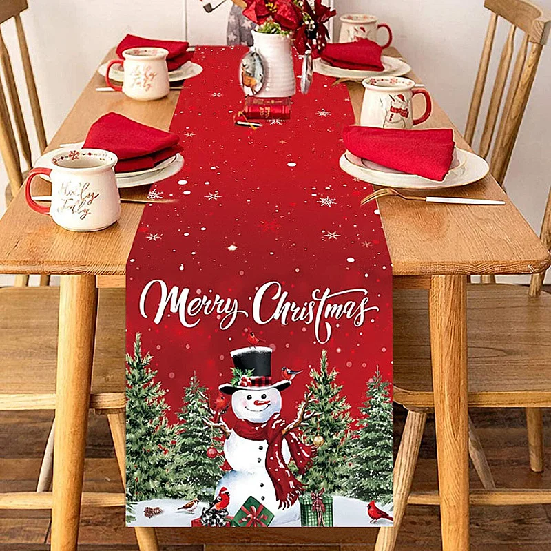 2024 New Merry Christmas Runner Snowman Pattern 70 inch Cloth Cartoon Santa Claus Home Tablecloth