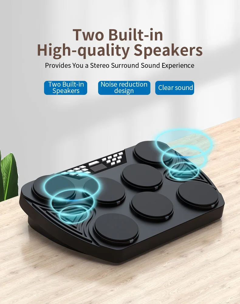ED01 Electronic Drum Kit with Speaker Custom Pad Tones MIDI Recording Headphone & Line Out Practice Drum Set for Beginners