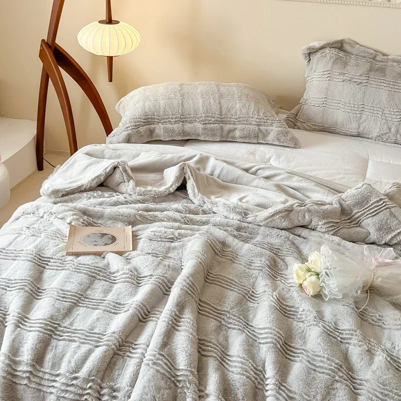 Multifunctionele Nepbont Winterdeken Met Rits Dikker Beddengoed Pluizig Dekbed Dekbedovertrek Geruite Sofa Dekens