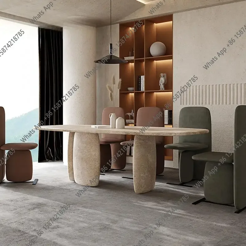 

Новый итальянский минималистичный обеденный стол из мрамора – прямоугольный стол из желтого травертина в скандинавском стиле, на заказ, класса люкс, для открытой кухни