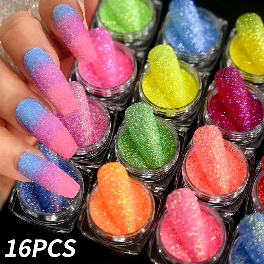 12/16jar Iridescent Fine Sugar Nail Glitter Colorful Shining Holographic Nail Powder Epoxy Resin Body Nail Face Cosmetic Glitter