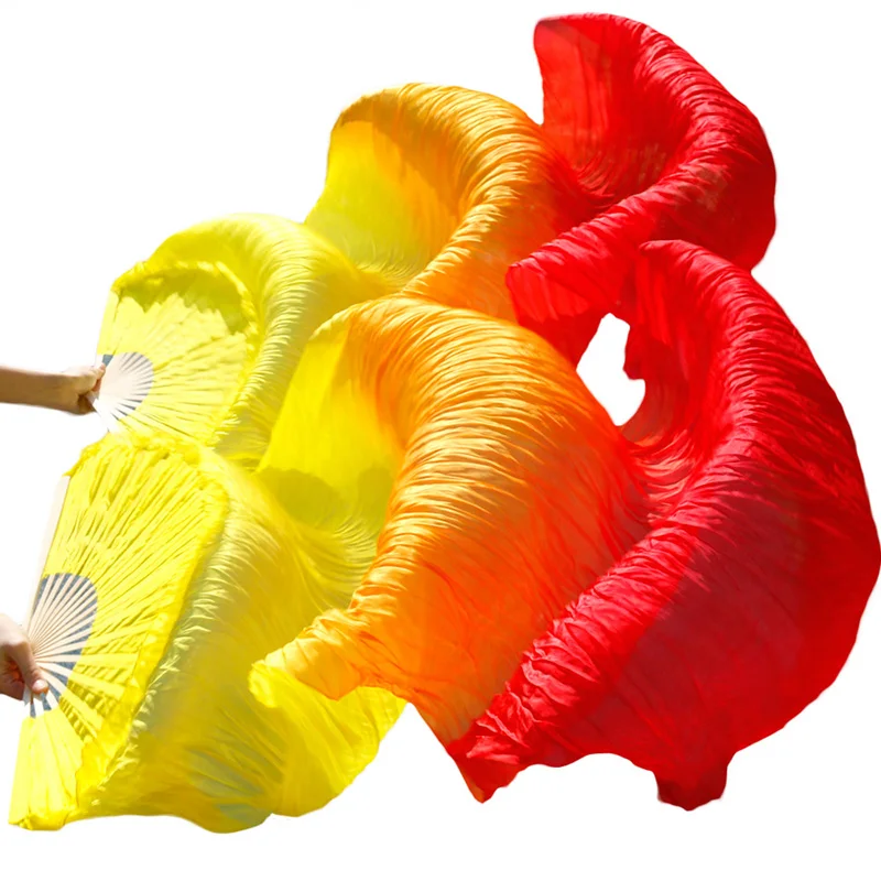 100% Silk Veil Stage Performance Customizable Bamboo Belly Dance Silk Fan (2pcs)