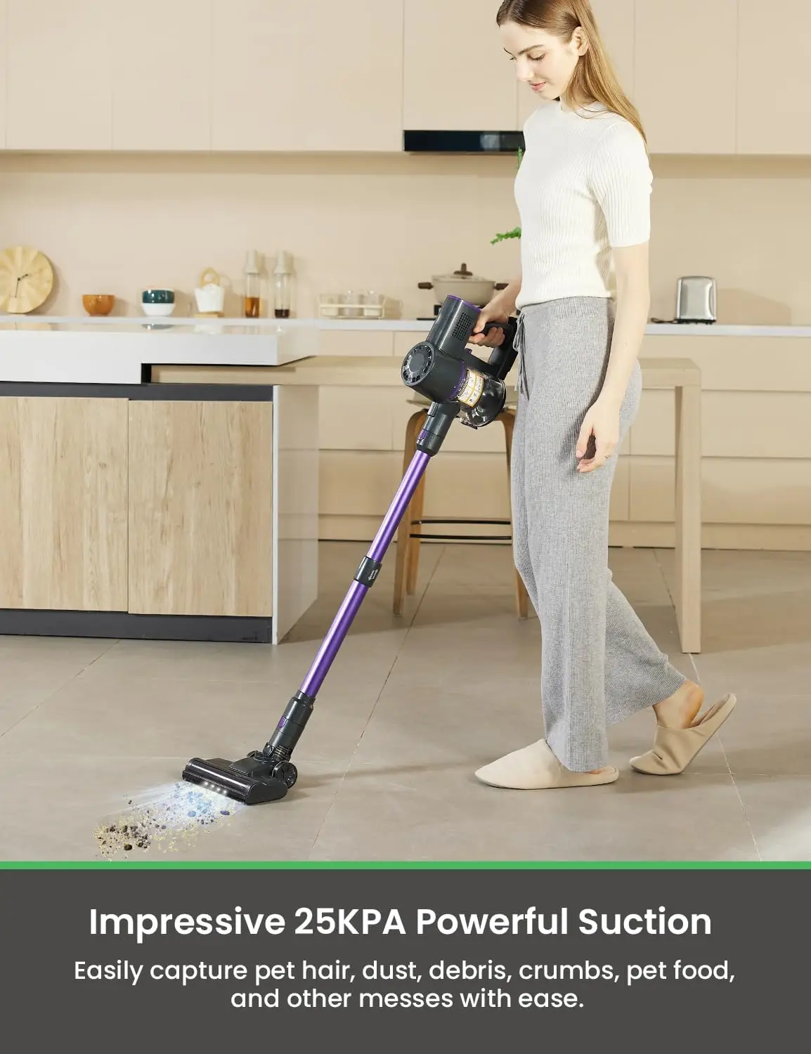 V8PRO Cordless Vacuum Cleaner For Home - 25Kpa Stick Vacuum With Self Standing Design, Max 35Min Runtime, 6 In 1 Lightweight Vac