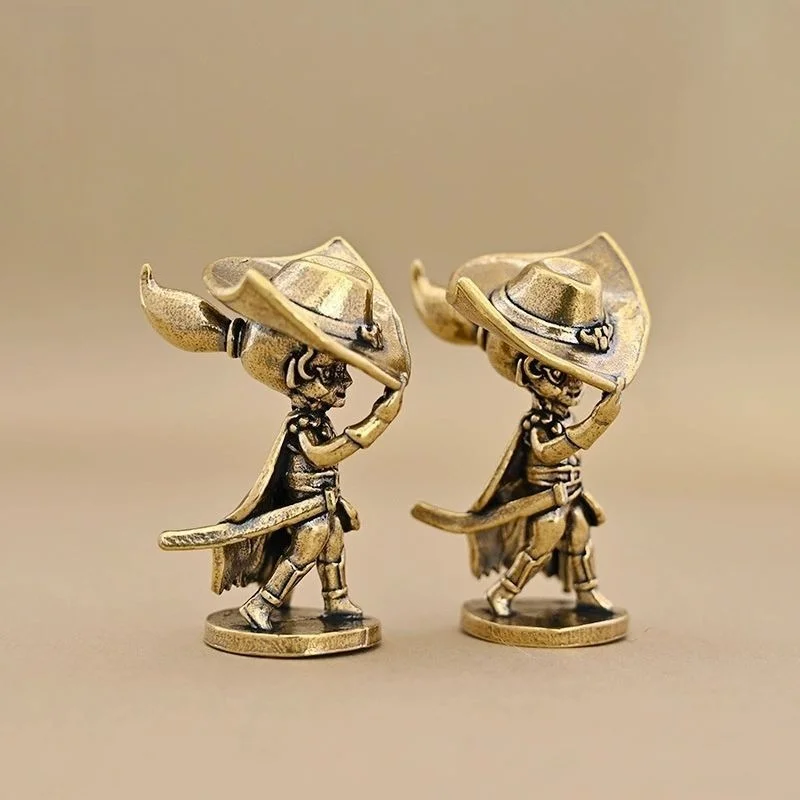 Chibi‑style Cartoon Western Ranger Brass Mini Metal Ornament Copper Figurine Miniature Decoration Craft Gift for Men and Women
