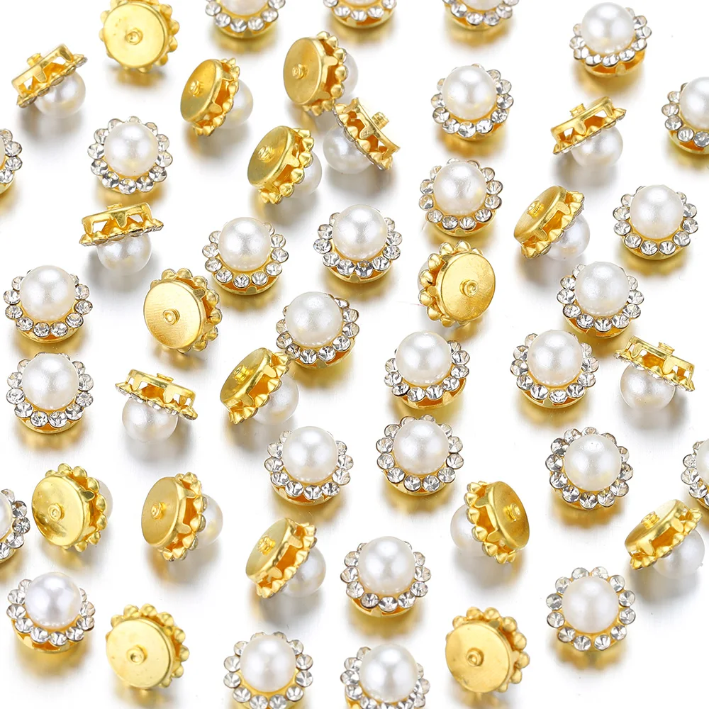 50pcs Flower Rhinestone Beads Pearl Gold Color Claw for Brooch Button Bowknot Cabochons DIY Jewelry Making