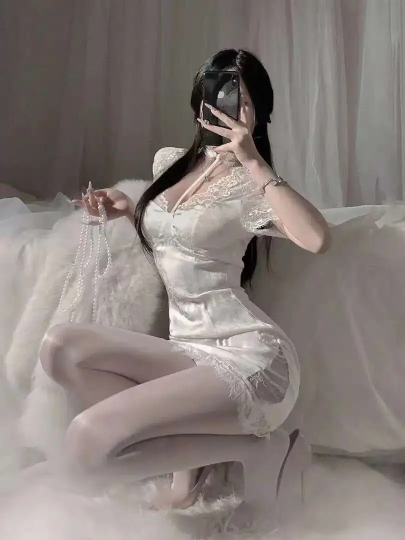 For Sexy Lingerie Women Seductive Ancient Style Jacquard Lace Cheongsam Slim Uniform Dress Elegant Fashion Sexy Korean Women TN7