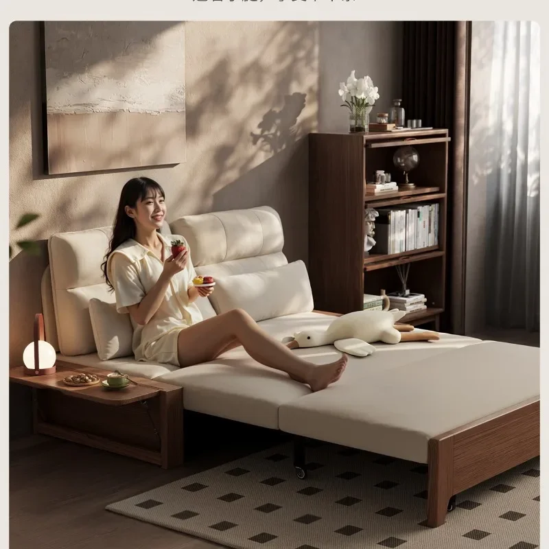 Folding sofa bed dual-purpose small apartment living room foldable 1.5 meters double sofa variable bed solid wood