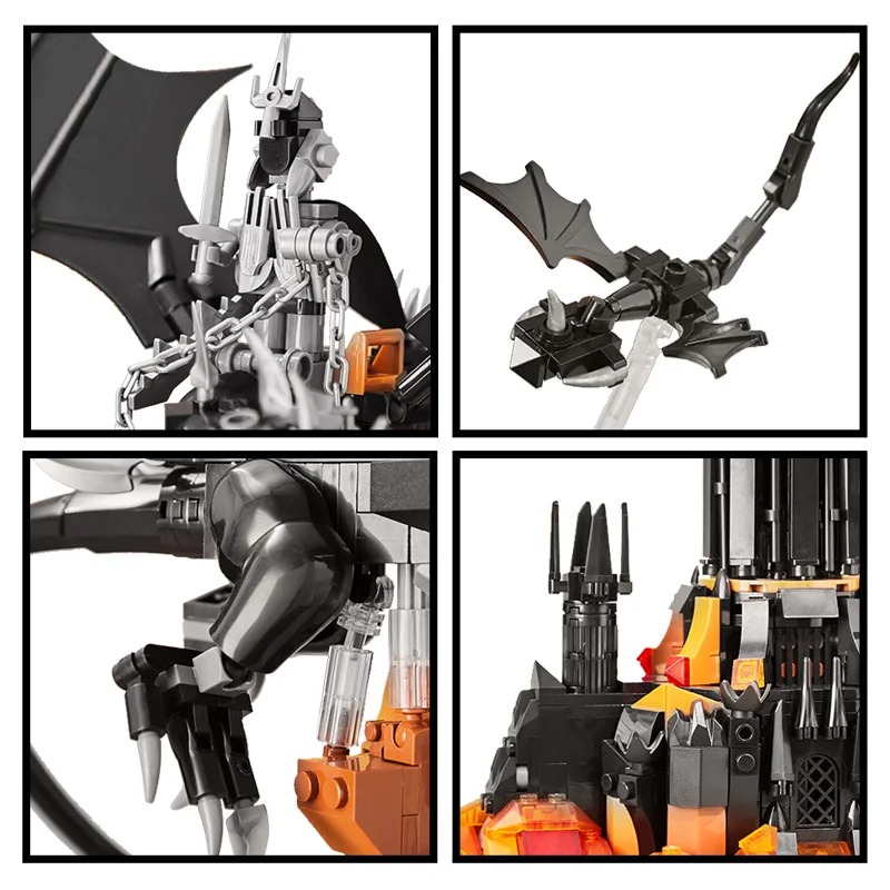 MOC Lord Rings película The Fell Beast Torre mágica con luces Led Castillo de fortaleza mágica ensamblar colección ladrillos modelo juguetes regalo
