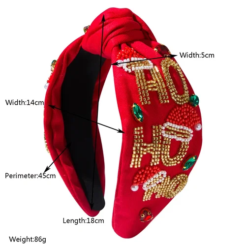 Imagen 2 del producto Diadema navideña hecha a mano con cuentas de arroz, accesorios para el cabello con patrón de letras MerryChristmasHO, superventas