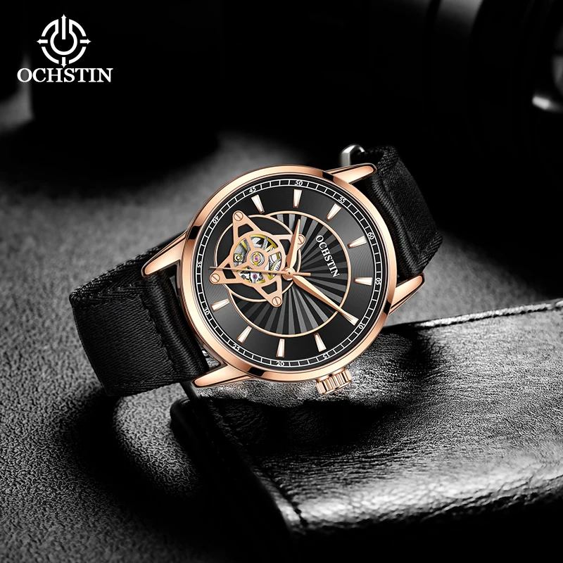 OCHSTIN Light‑weight Creative‑Nylon‑Collection Men Hollow Mechanical Wristwatch Soft Nylon Strap Skeleton Dial Daily‑use Clock