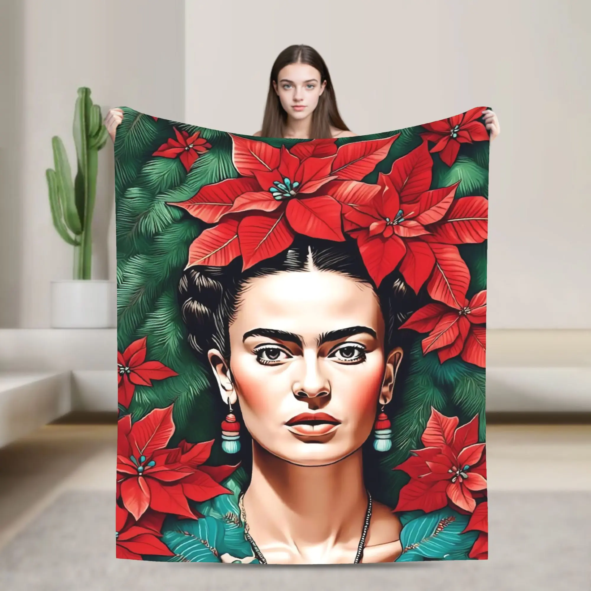 F-Frida K-Kahlo Flower Print Blanket  Soft Warm Pattern Plush Throw Blanket For Bedroom Flannel Bedspread Bed Cover