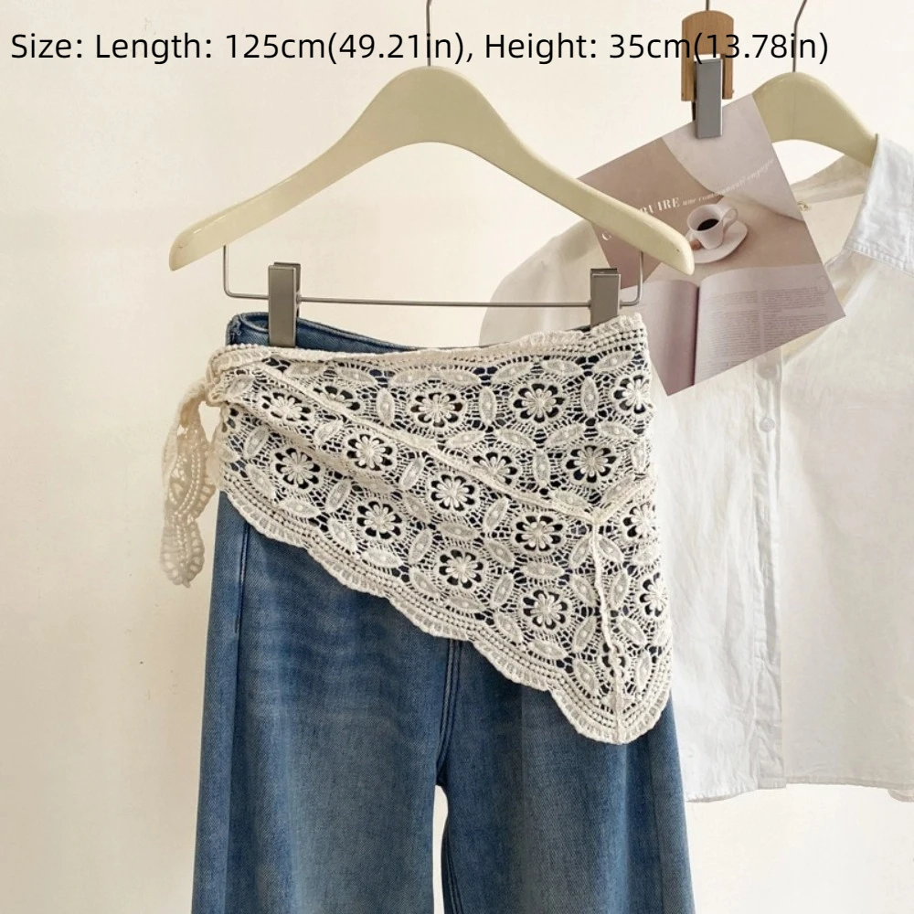 อินเทรนด์ลูกไม้ Trim ผ้าม่านผายลม SLIM FIT สวยสะโพกผ้าม่าน Y2K Hollowed-OUT ผ้ากันเปื้อน Wrap กระโปรงฤดูร้อน