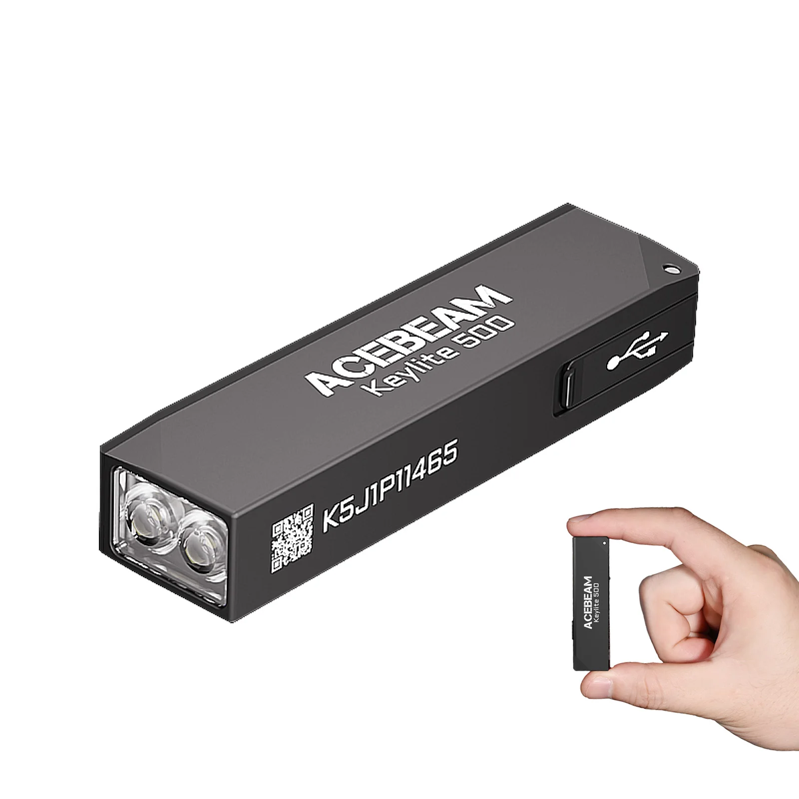ACEBEAM Schlüsselanhänger-Taschenlampe Keylite 500 EDC Wiederaufladbare Taschenlampe mit Selbstverteidigungs-Stroboskopmodus und Dual-LED-Licht für Camping und Arbeit